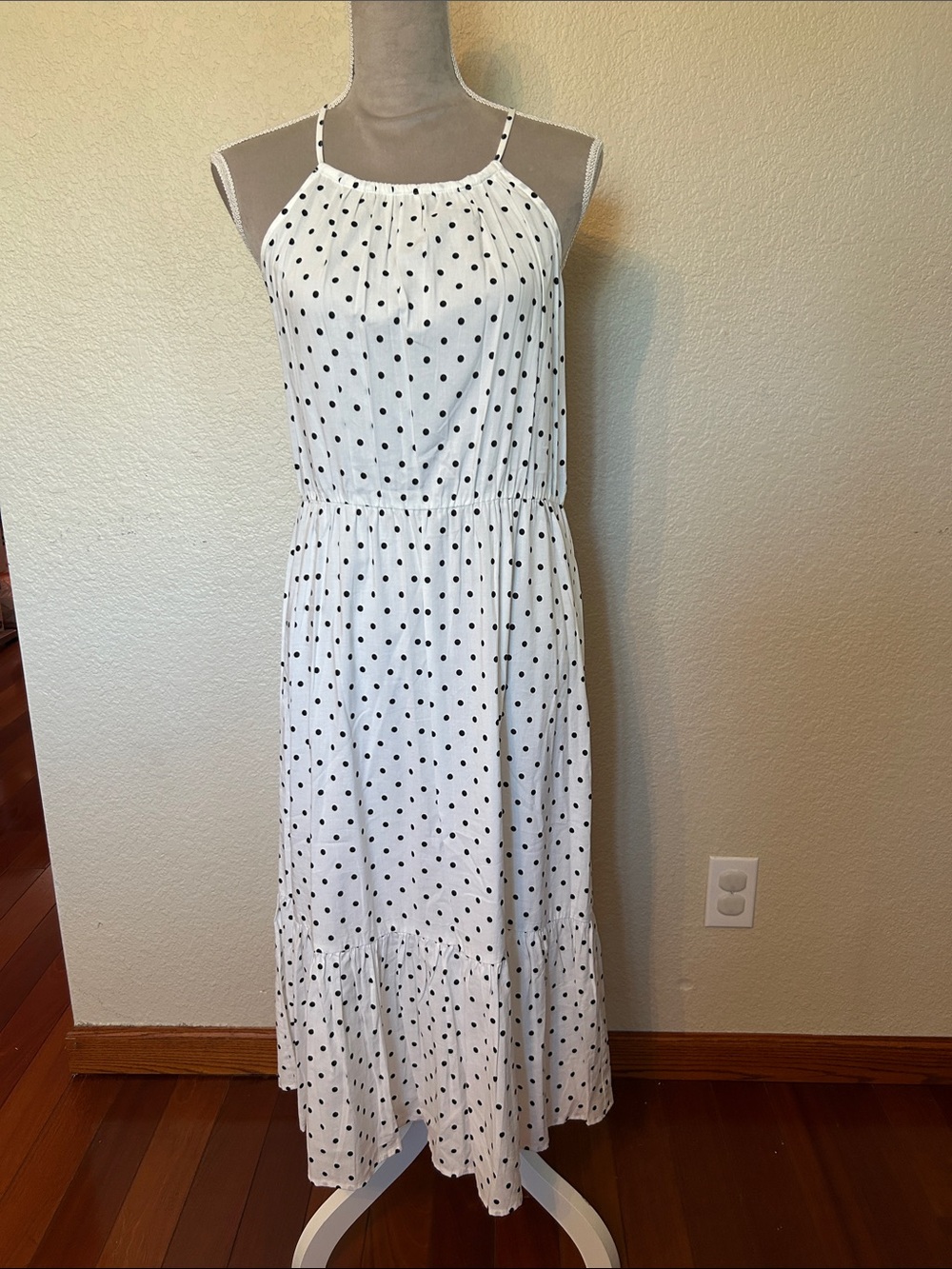 Banana Republic White Maxi Dress with Black Polka Dots